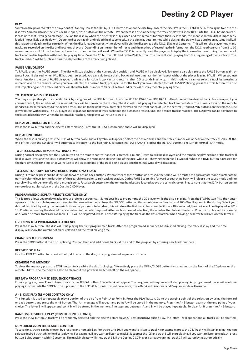 Destiny 2 cd player | Creek Audio Destiny 2 User Manual | Page 3 / 4