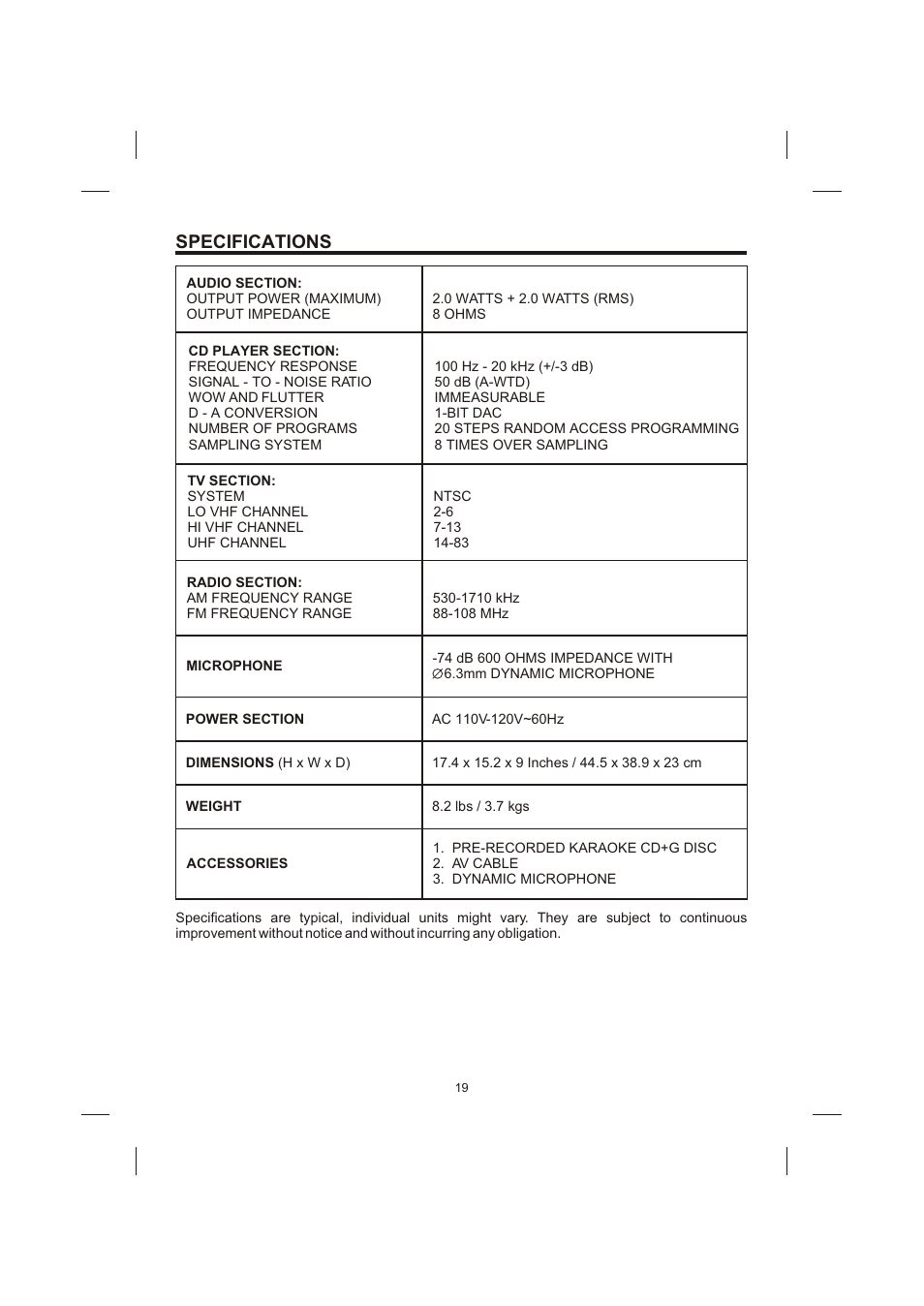 Specifications | Creek Audio STVG-989 User Manual | Page 20 / 24