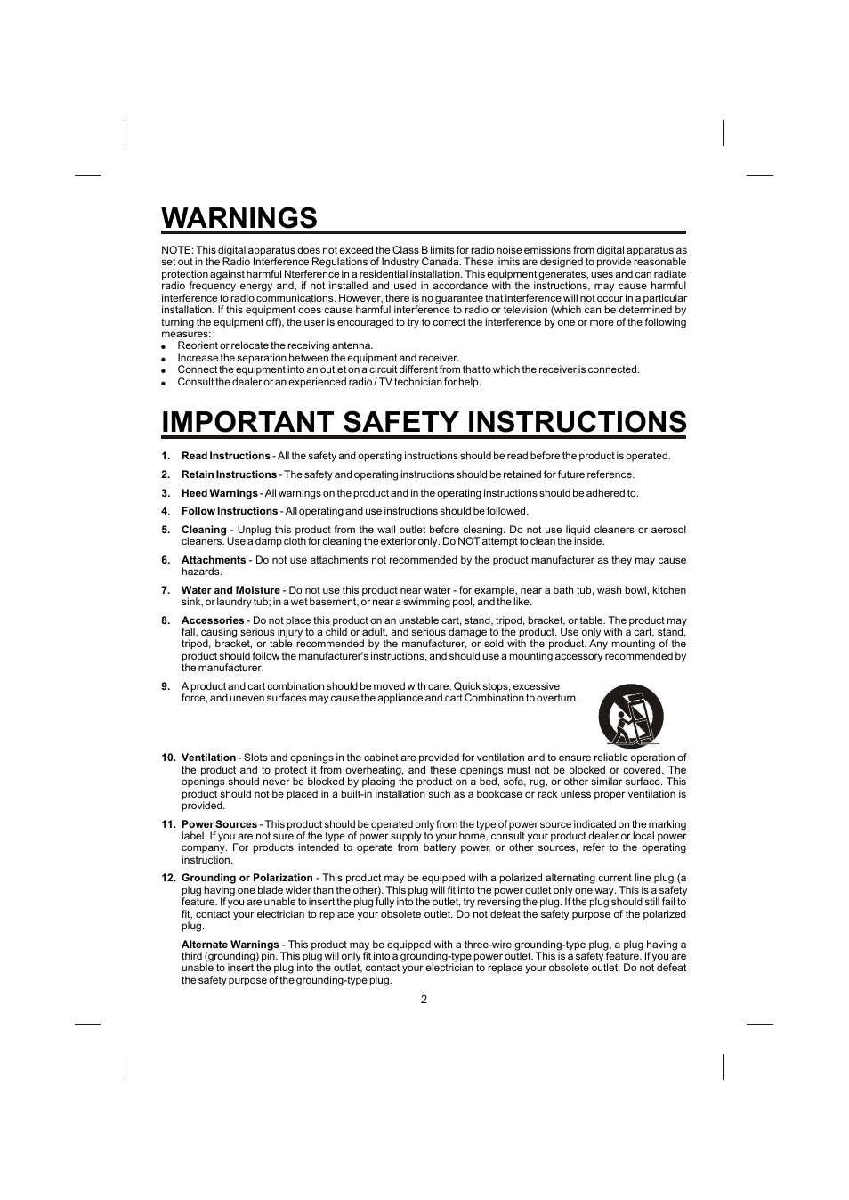 Warnings, Important safety instructions | Creek Audio STVG-989 User Manual | Page 3 / 24