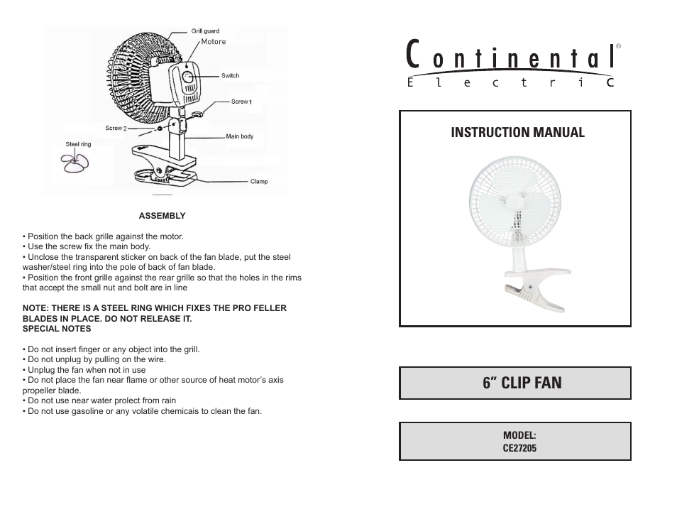 Continental Electric CE27205 User Manual | 3 pages