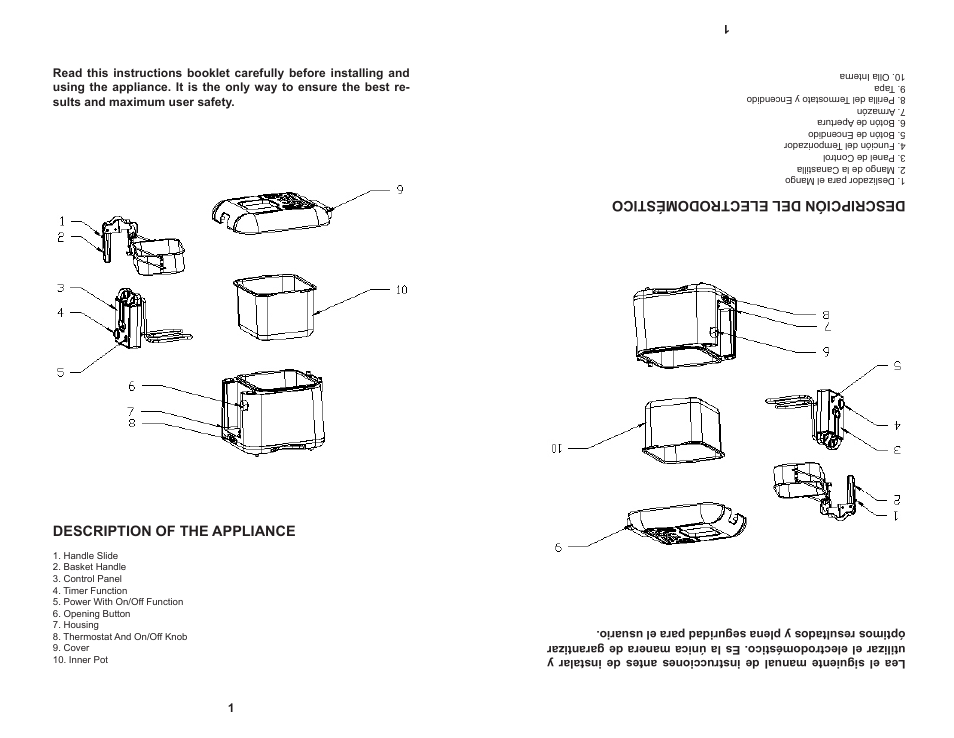 Description of the appliance, Descripción del electrodoméstico | Continental Electric CP43269 User Manual | Page 2 / 8