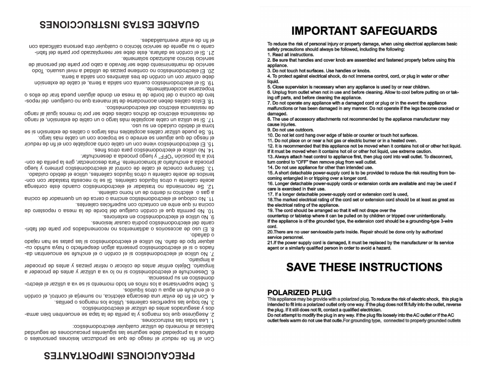 Precauciones importantes, Guarde estas instrucciones | Continental Electric CE23741 User Manual | Page 3 / 6