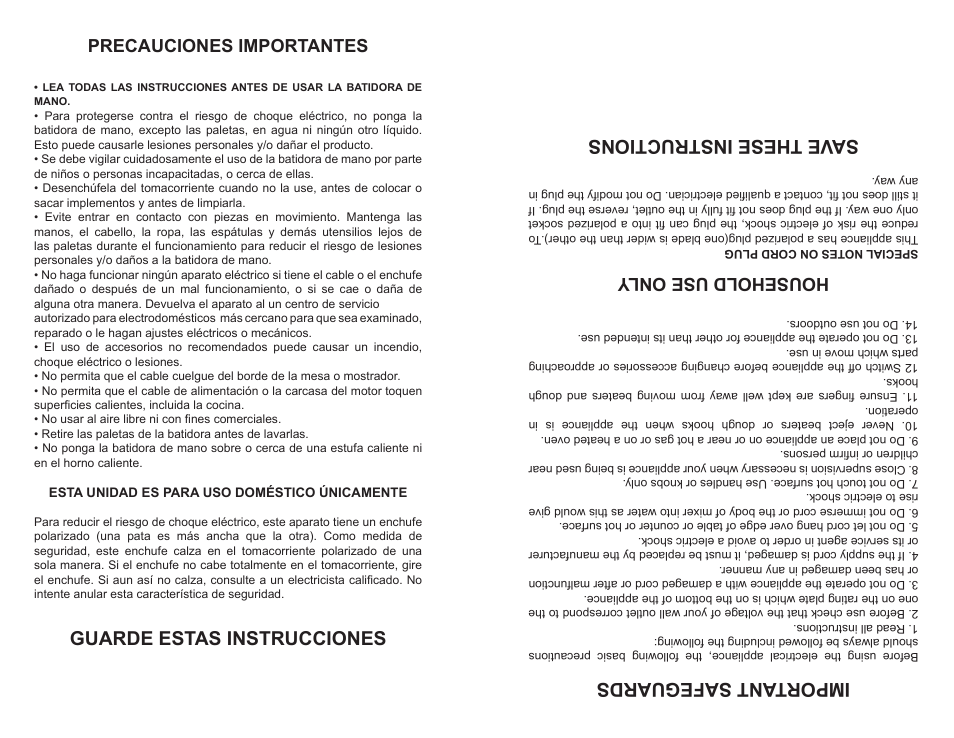 Important safeguards, Save these instructions, Guarde estas instrucciones | Household use only, Precauciones importantes | Continental Electric CP43139 User Manual | Page 6 / 8
