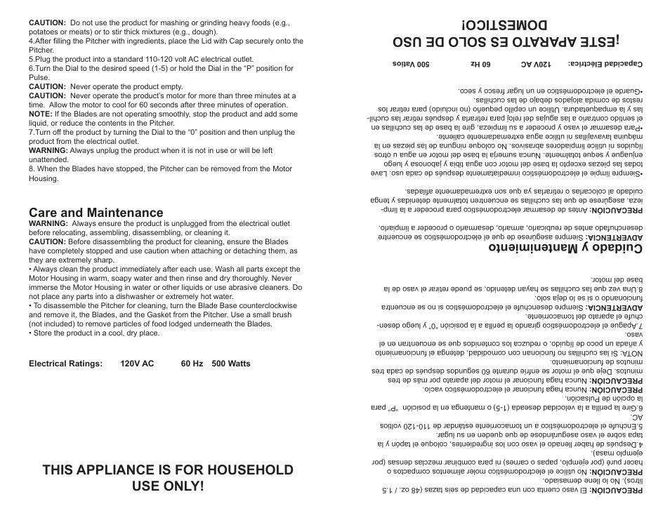 Care and maintenance, Cuidado y mantenimiento | Continental Electric PLATINUM SERIES CP42148 User Manual | Page 4 / 4