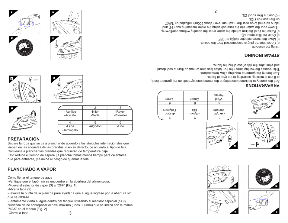 Prepara tions, Steam ironing, Preparación | Planchado a vapor | Continental Electric CE23111 User Manual | Page 10 / 12