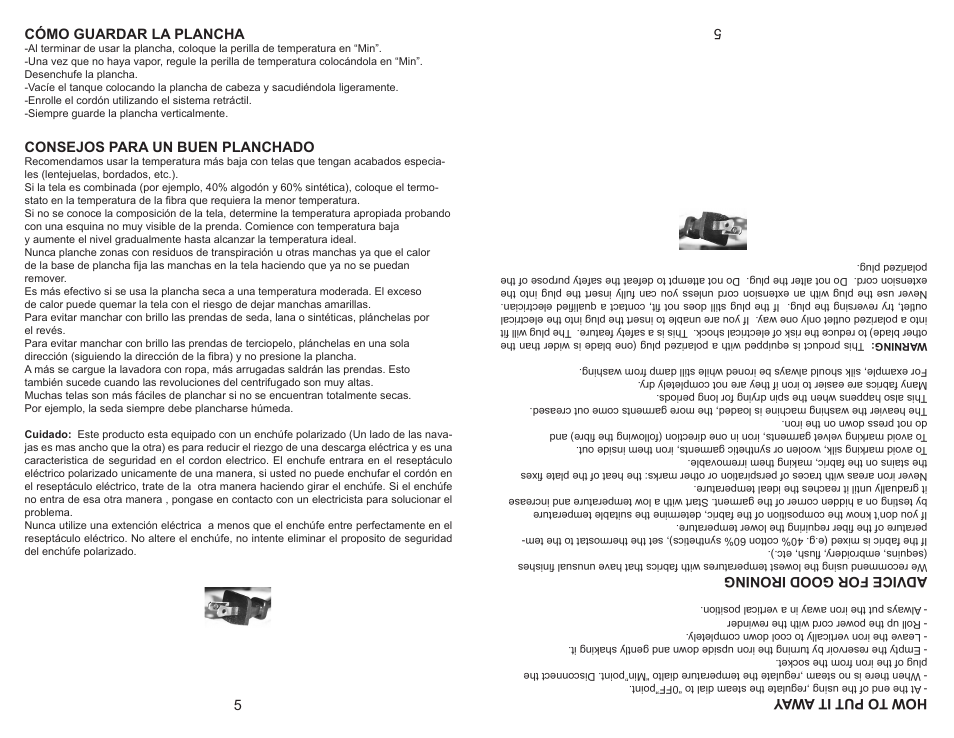 How to put it aw ay, Advice for good ironing, Cómo guardar la plancha | Consejos para un buen planchado | Continental Electric CE23111 User Manual | Page 12 / 12