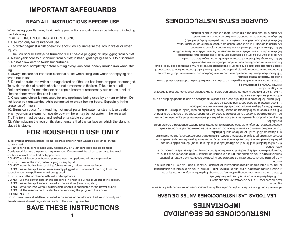 Instrucciones de seguridad importantes, Important safeguards, For household use only | Save these instructions, Guarde estas instrucciones, Lea t odas las instrucciones antes de usar, Read all instructions before use | Continental Electric CE23111 User Manual | Page 2 / 12