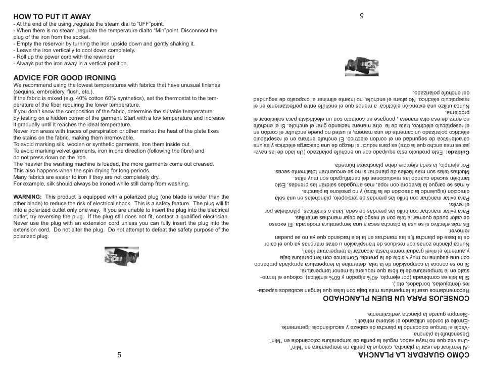 How to put it away, Advice for good ironing, Cómo guardar la plancha | Consejos para un buen planchado | Continental Electric CE23111 User Manual | Page 6 / 12