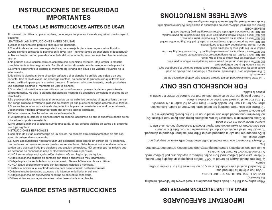 Instrucciones de seguridad importantes, Important safeguards, For household use only | Save these instructions, Guarde estas instrucciones, Lea todas las instrucciones antes de usar, Read all instructions before use | Continental Electric CE23111 User Manual | Page 8 / 12