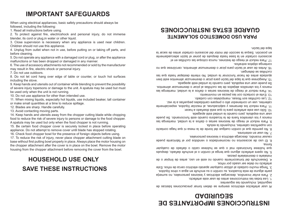 Important safeguards, Instrucciones importantes de seguridad, Household use only save these instructions | Guarde estas instrucciones, Para uso domestico solamente | Continental Electric CE22841 User Manual | Page 2 / 8