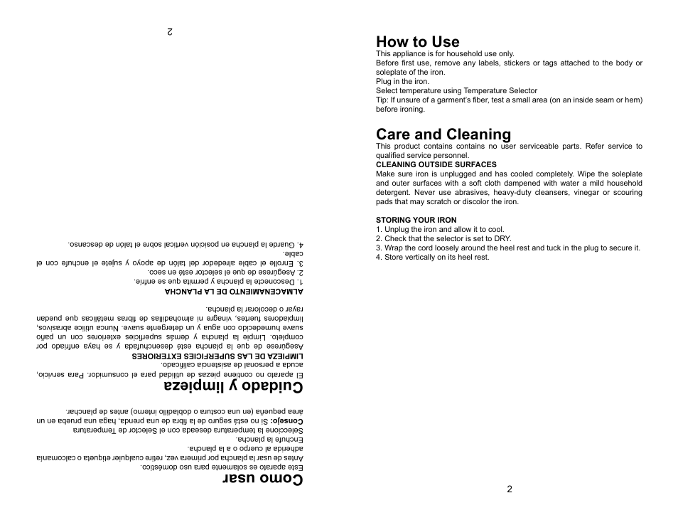 How to use, Care and cleaning, Como usar | Cuidado y limpieza | Continental Electric CE23011 User Manual | Page 3 / 4