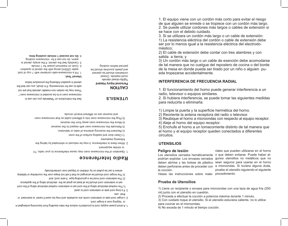 Rad io in ter fer en ce, Cau tio n, Ut en sil s | Continental Electric CE21061 User Manual | Page 15 / 20