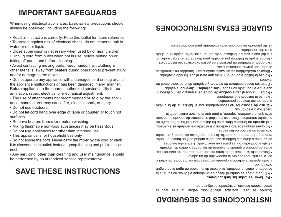 Important safeguards, Save these instructions, Instrucciones de seguridad | Guarde est as instrucciones | Continental Electric CE22811 User Manual | Page 2 / 4