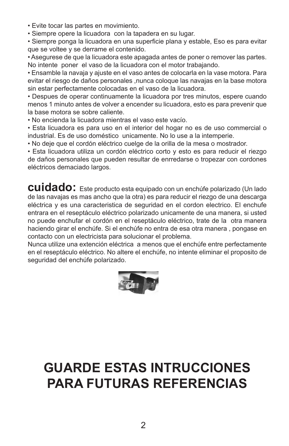 Guarde estas intrucciones para futuras referencias, Cuidado | Continental Electric CE22131 User Manual | Page 9 / 12