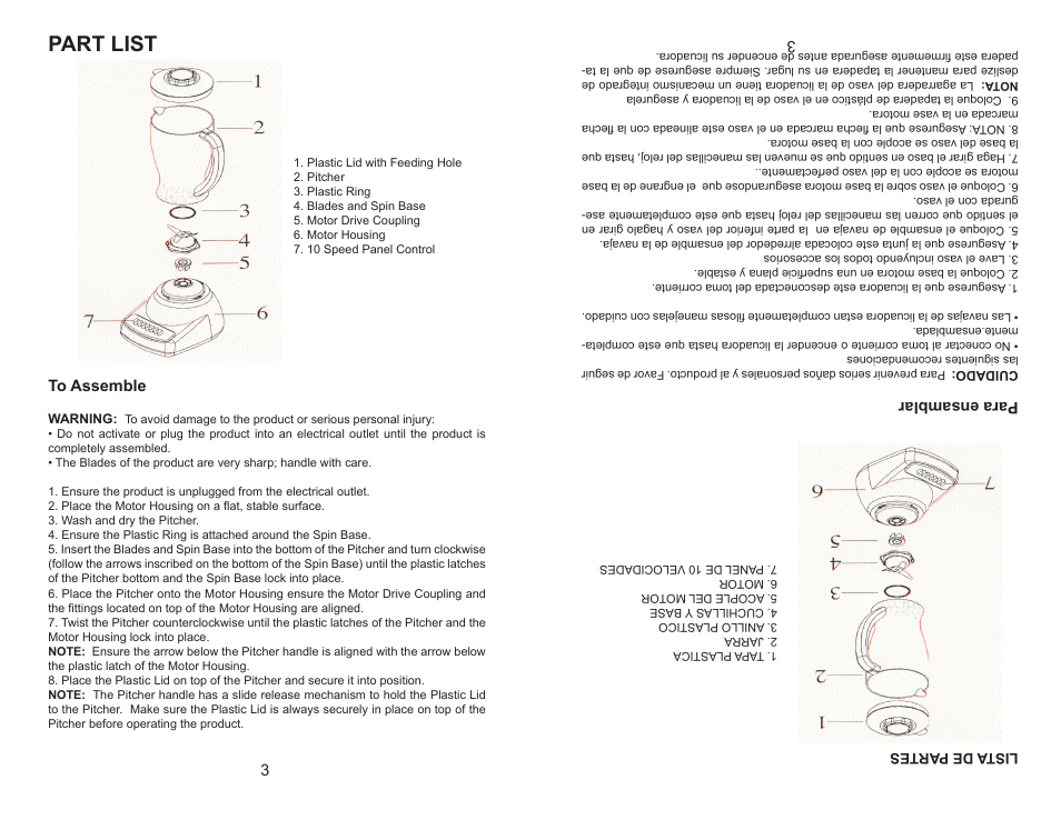 Part list, Para ensamblar | Continental Electric CE22139 User Manual | Page 4 / 6