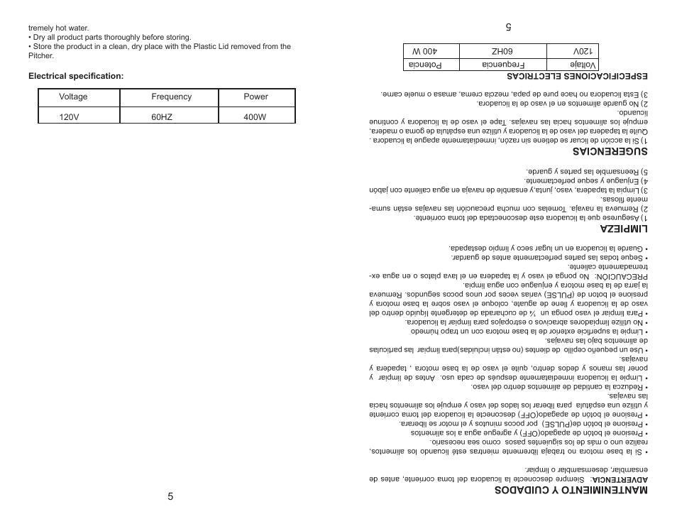 Mantenimiento y cuidados, Limpieza, Sugerencias | Continental Electric CE22139 User Manual | Page 6 / 6