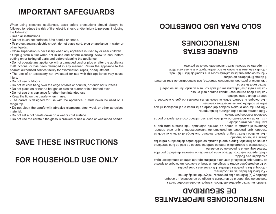 Important safeguards, Save these instructions for household use only, Instrucc iones import antes de segur idad | Continental Electric CE23611 User Manual | Page 2 / 8