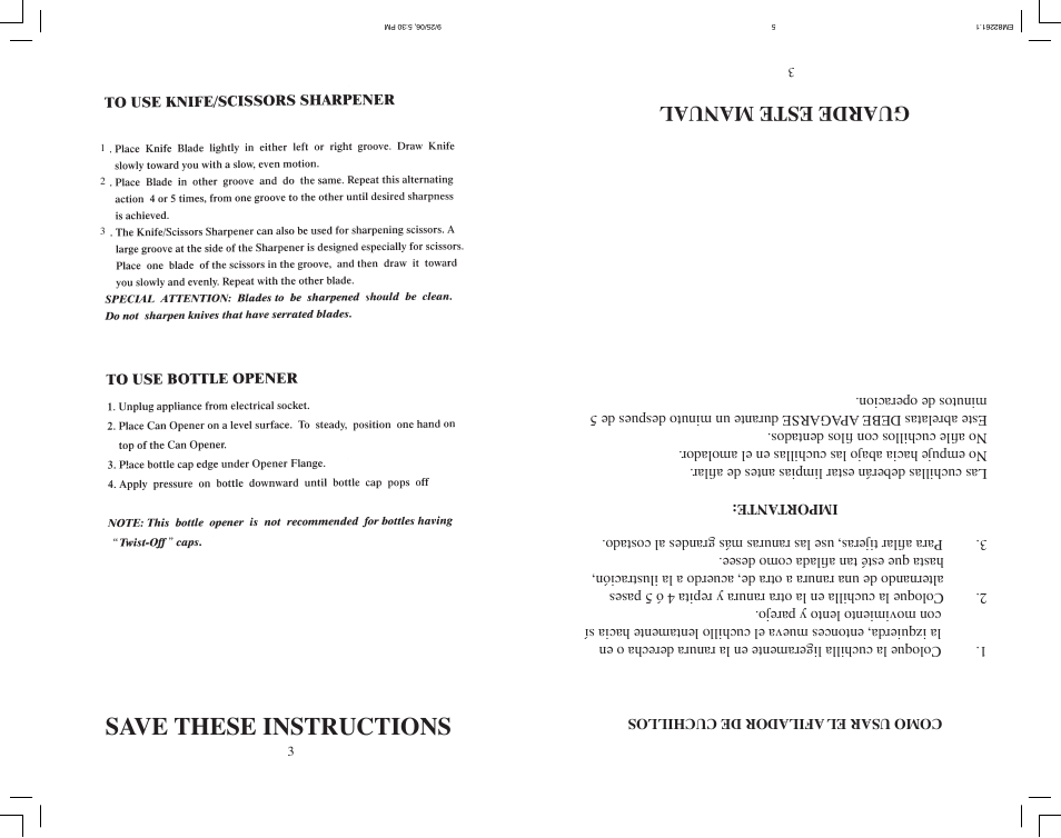 Save these instructions, Guarde este manual | Continental Electric CE22261 User Manual | Page 4 / 10