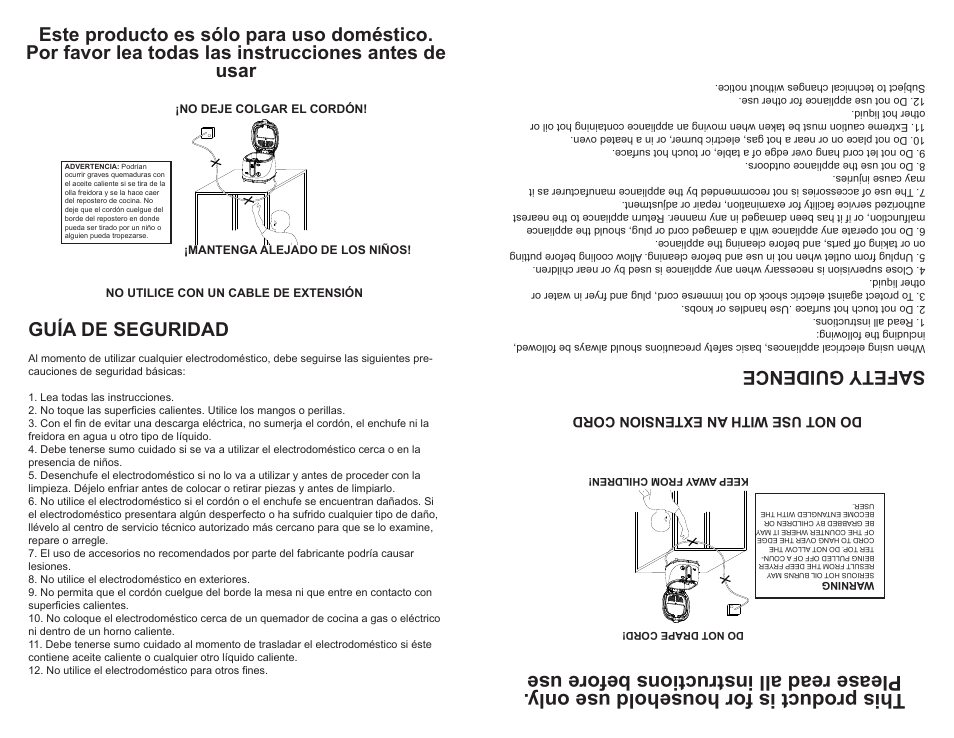 Safety guidence, Guía de seguridad, Do not use with an extension cord safety guidence | Do not use with an extension cord | Continental Electric CE23379 User Manual | Page 10 / 16