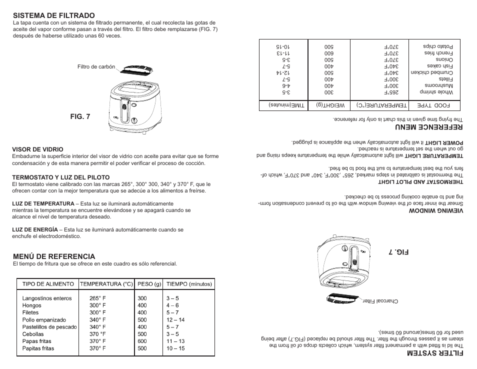 Filter system, Fig. 7, Fig. 7 reference menu | Sistema de filtrado, Menú de referencia | Continental Electric CE23379 User Manual | Page 14 / 16