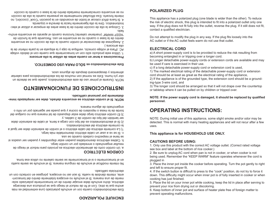 Instrucciones de funcionamiento, Operating instructions | Continental Electric CE23201 User Manual | Page 3 / 16