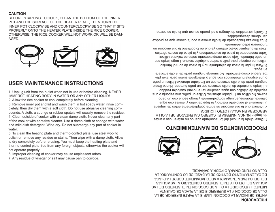 User maintenance instructions, Procedimientos de mantenimient o | Continental Electric CE23201 User Manual | Page 6 / 16