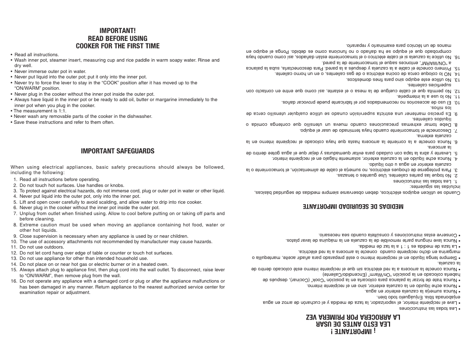 Important safeguards, Medidas de seguridad importante | Continental Electric CE23261 User Manual | Page 2 / 8