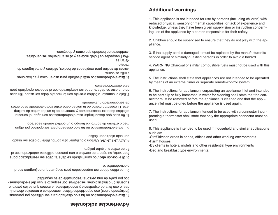 Additional warnings, Advertencias adicionales | Continental Electric CE23751 User Manual | Page 7 / 14