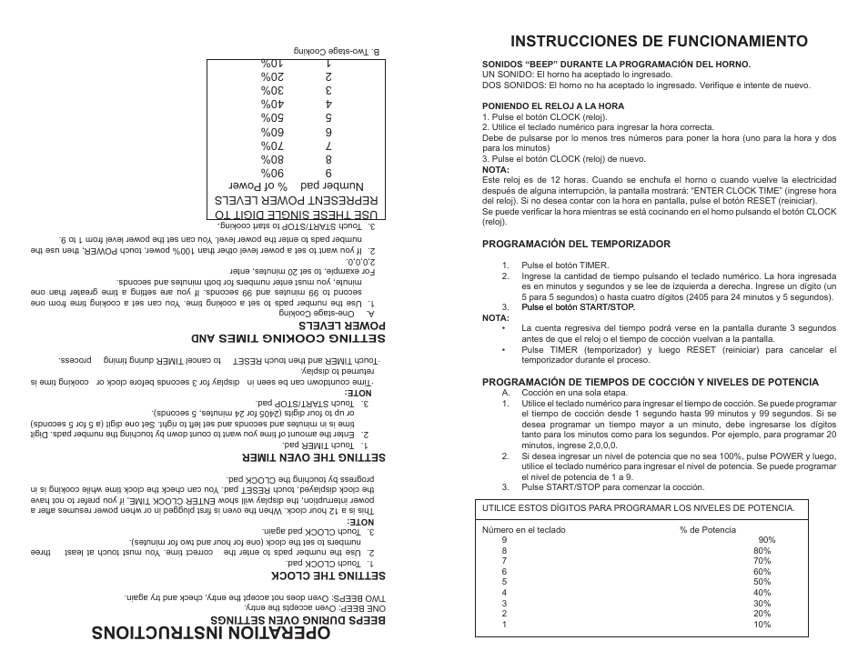 Operation instructions, Instrucciones de funcionamiento | Continental Electric CE21111 User Manual | Page 21 / 24