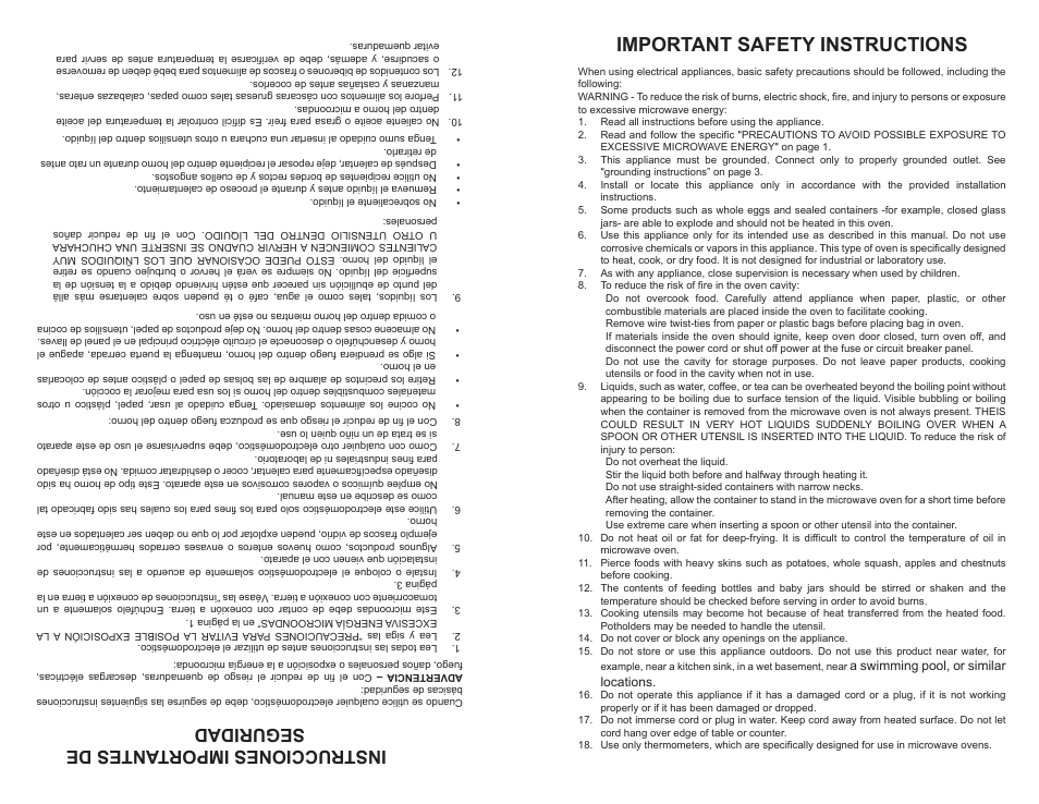 Important safety instructions, Instrucciones importantes de seguridad | Continental Electric CE21111 User Manual | Page 3 / 24