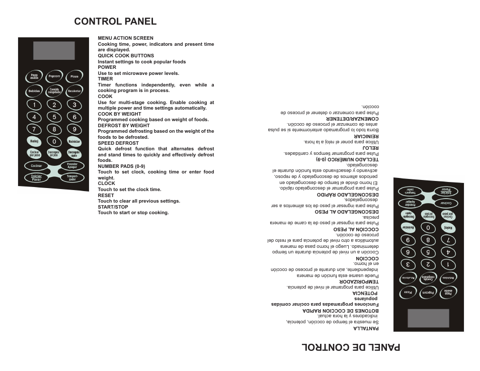 Panel de control, Control panel | Continental Electric CE21111 User Manual | Page 8 / 24