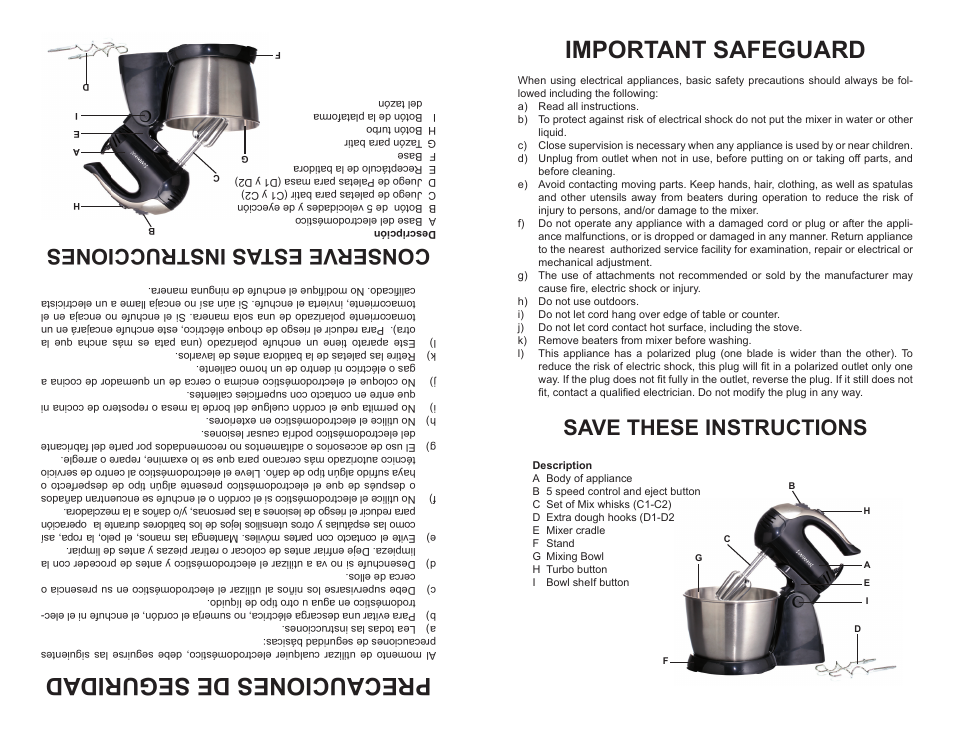 Important safeguard, Precauciones de seguridad, Save these instructions | Conserve est as instrucciones | Continental Electric CP43189 User Manual | Page 3 / 4