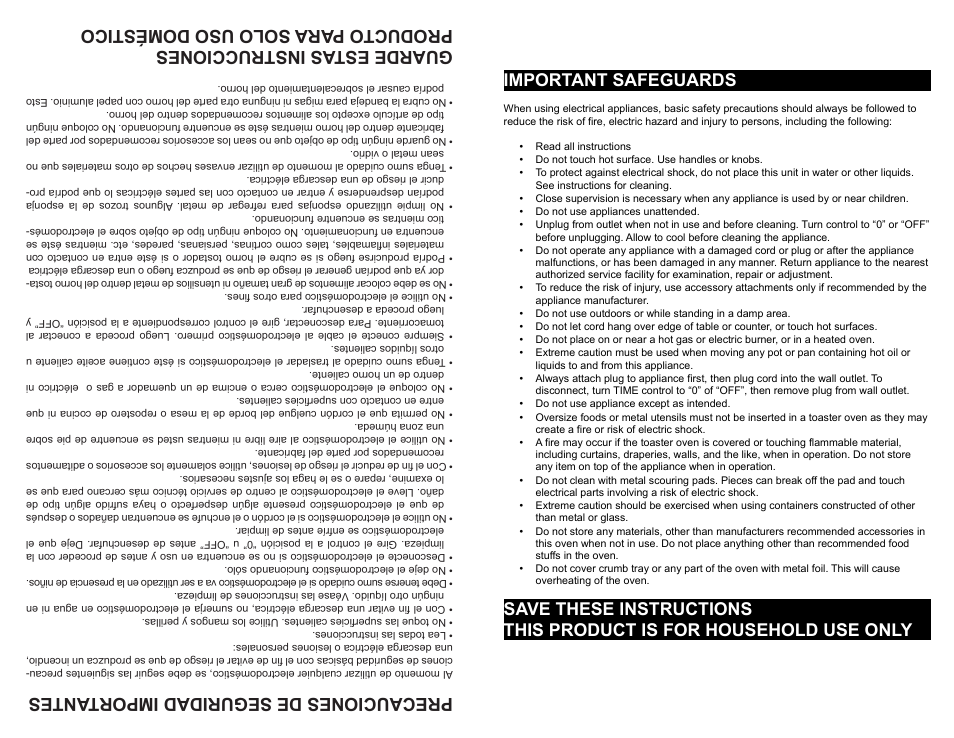 Precauciones de seguridad importantes, Important safeguards | Continental Electric CE23551 User Manual | Page 3 / 5