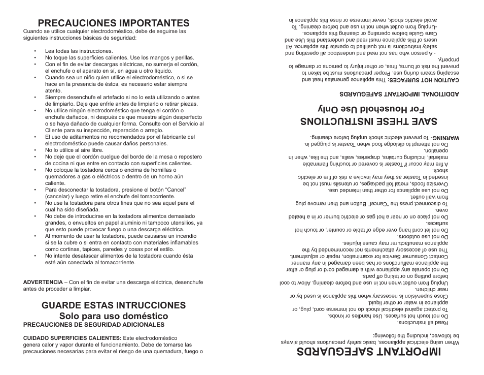 Important safeguards, Save these instructions, Precauciones importantes | For household use only, Guarde estas intrucciones solo para uso doméstico | Continental Electric CE23431 User Manual | Page 8 / 12