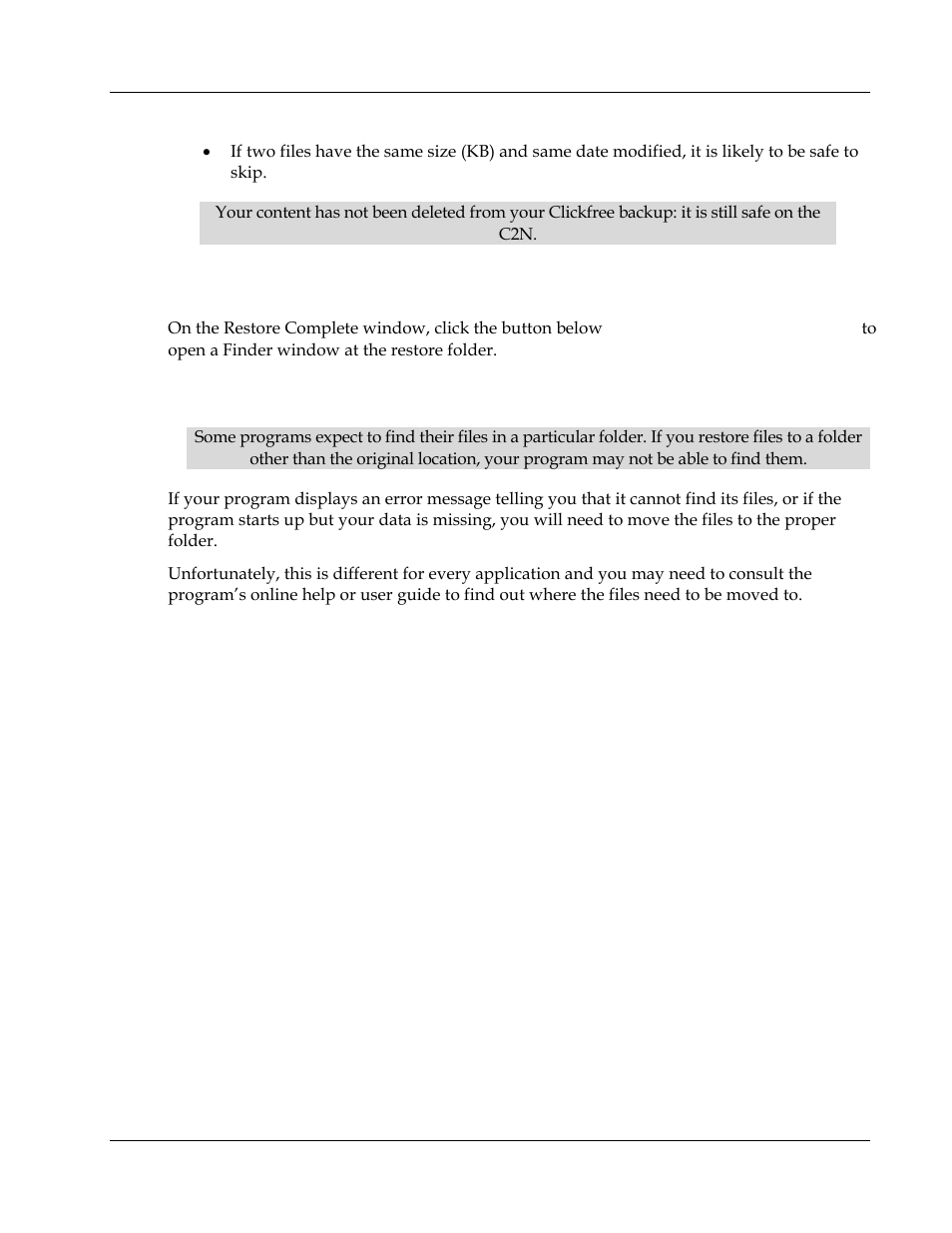How do i find files that were restored | Clickfree C2N 3.5 User Manual | Page 15 / 25