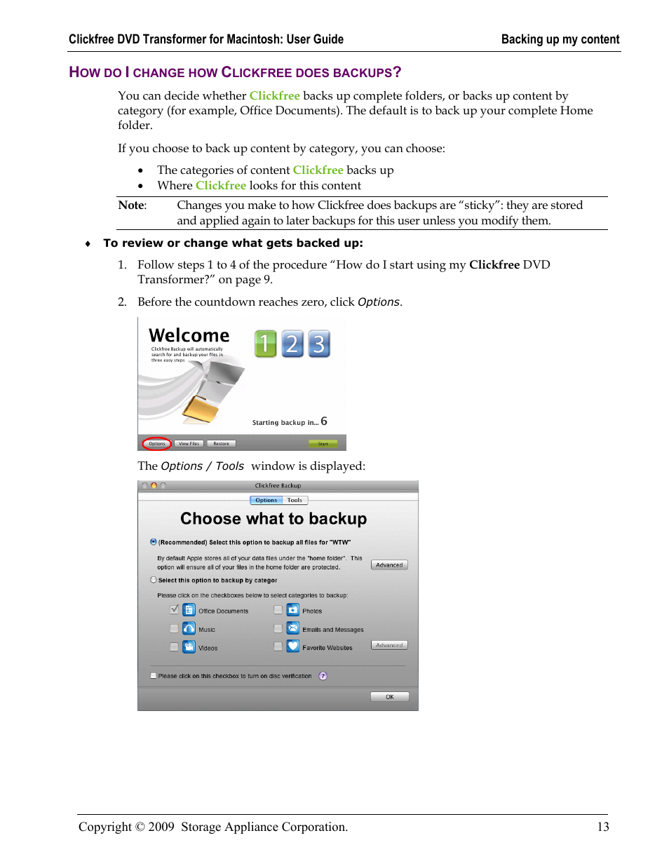 How do i change how clickfree does backups, Ow do, Change how | Lickfree does backups, How do i, Change how clickfree does backups | Clickfree DVD Transformer User Manual | Page 13 / 37