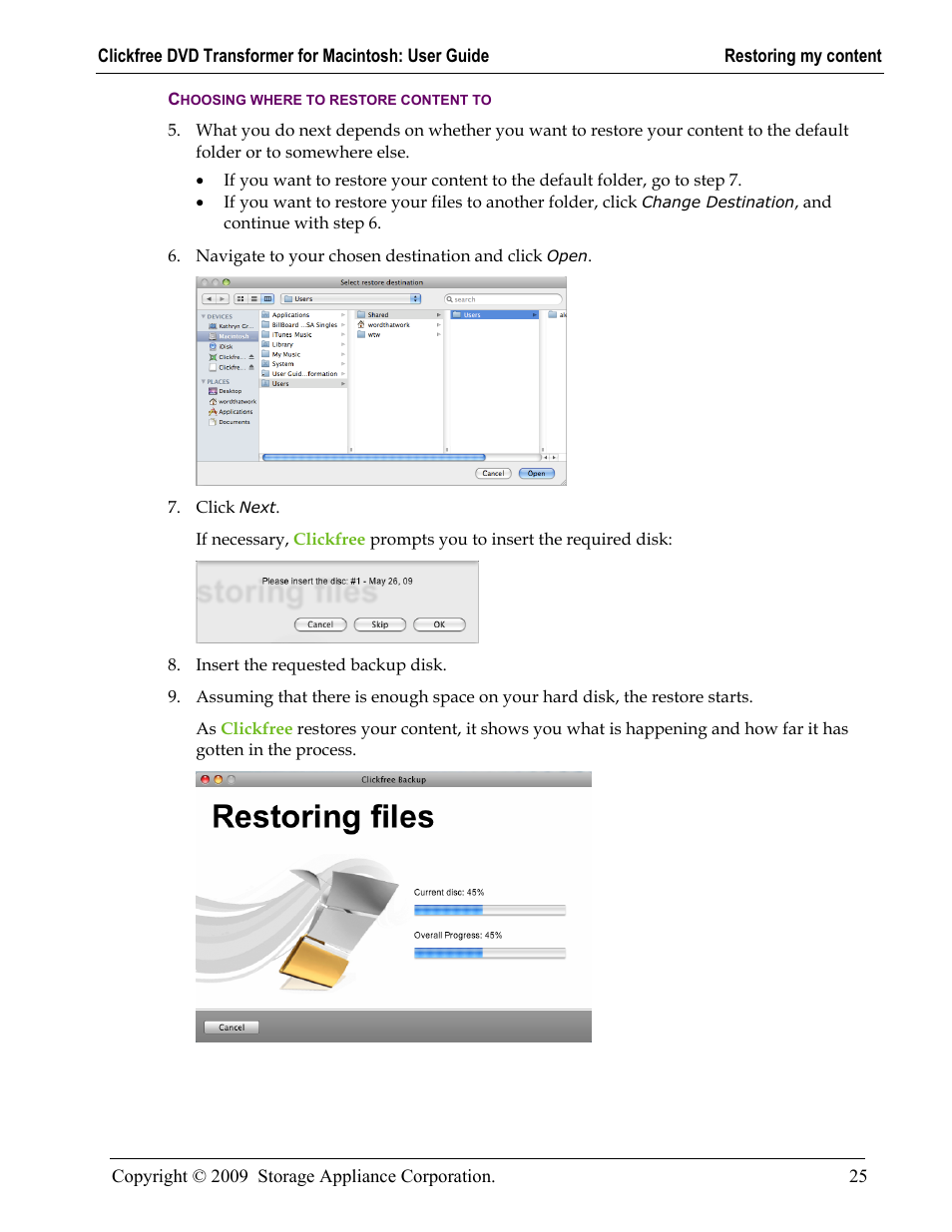 Choosing where to restore content to, Go to step 5 | Clickfree DVD Transformer User Manual | Page 25 / 37