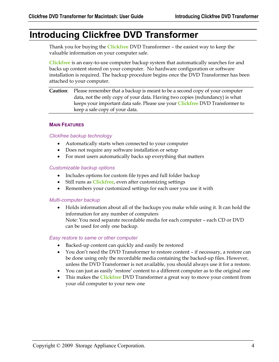 Introducing clickfree dvd transformer, Main features, Ntroducing | Lickfree, Ransformer | Clickfree DVD Transformer User Manual | Page 4 / 37