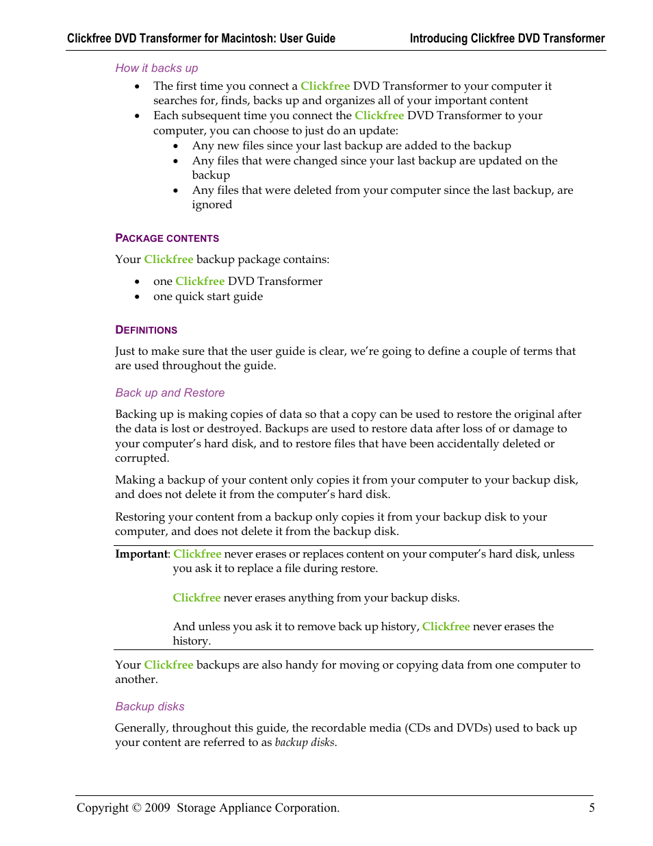 Package contents, Definitions | Clickfree DVD Transformer User Manual | Page 5 / 37
