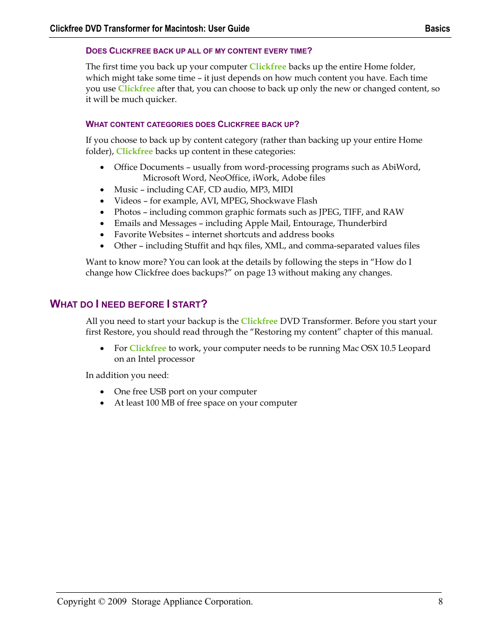 What content categories does clickfree back up, What do i need before i start, Hat do | Need before, Start | Clickfree DVD Transformer User Manual | Page 8 / 37