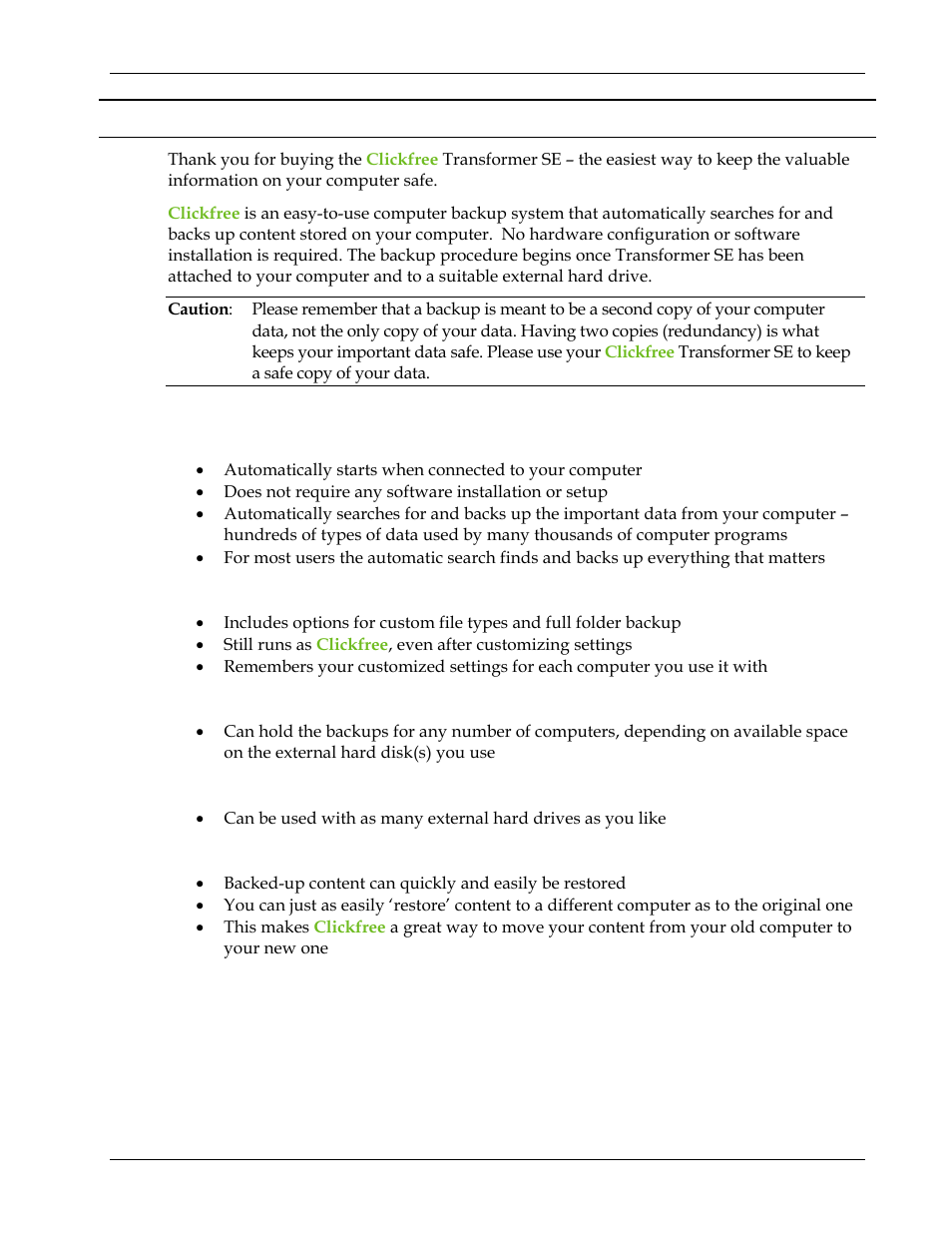 Introducing clickfree transformer se (hd), Main features, Ntroducing | Lickfree, Ransformer | Clickfree Transformer SE User Manual | Page 10 / 132