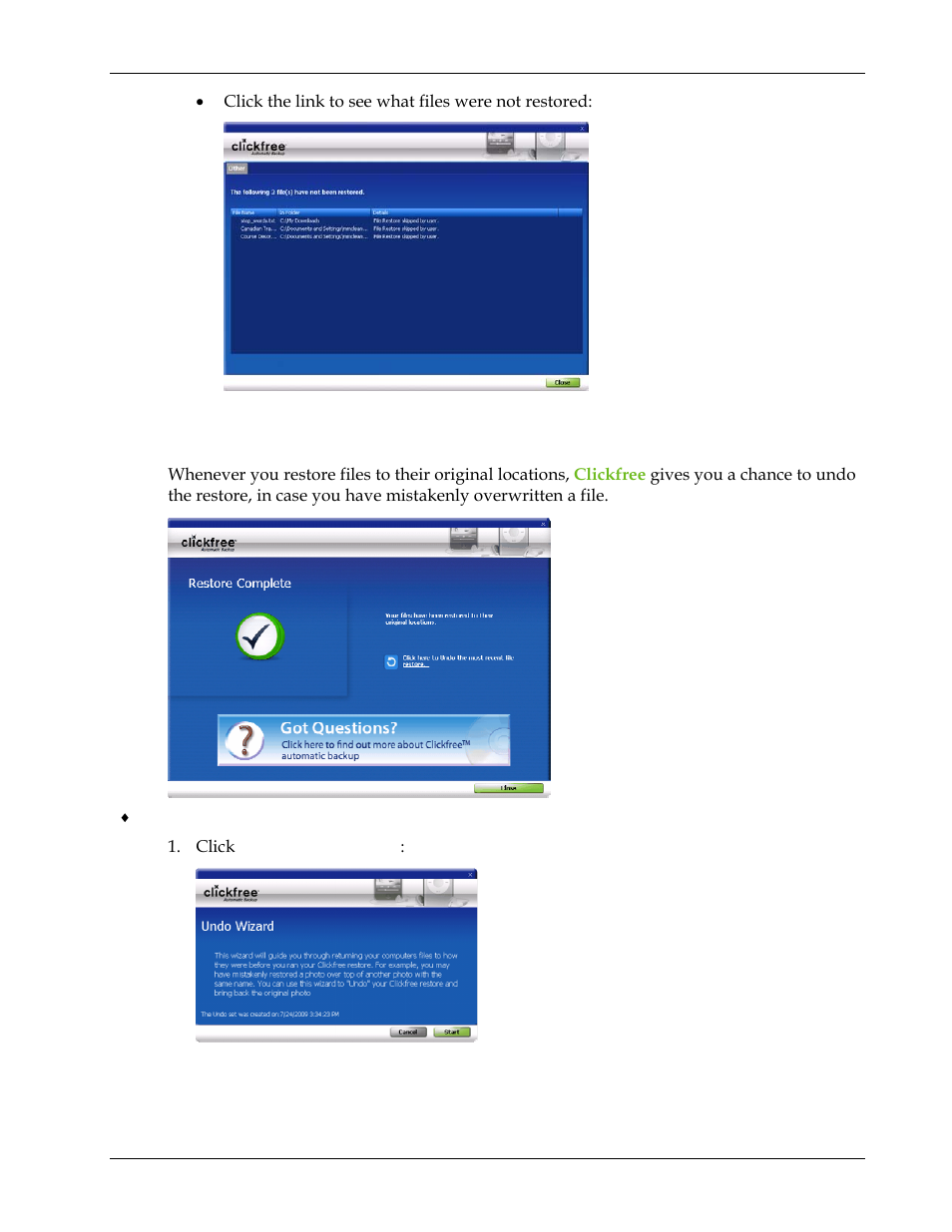 How can i undo a restore | Clickfree Transformer SE User Manual | Page 101 / 132