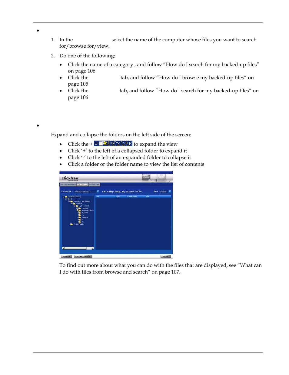 How do i browse my backed-up files | Clickfree Transformer SE User Manual | Page 105 / 132