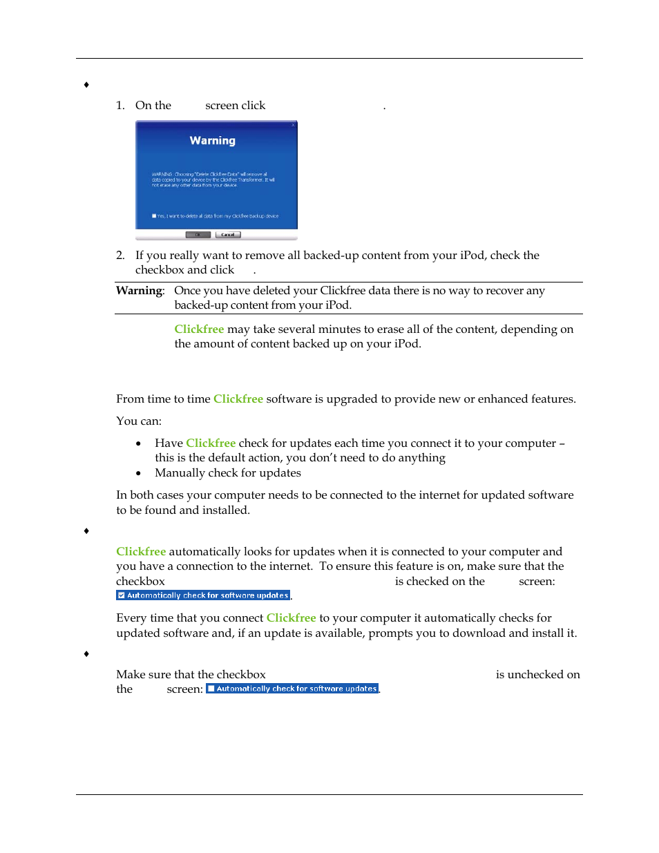 Updating clickfree software, Updating clickfree software 117 | Clickfree Transformer SE User Manual | Page 117 / 132
