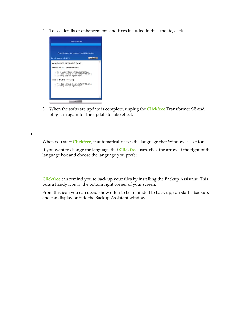 Interface language, Backup reminder and scheduled backups, Ackup reminder and scheduled backups | Clickfree Transformer SE User Manual | Page 119 / 132