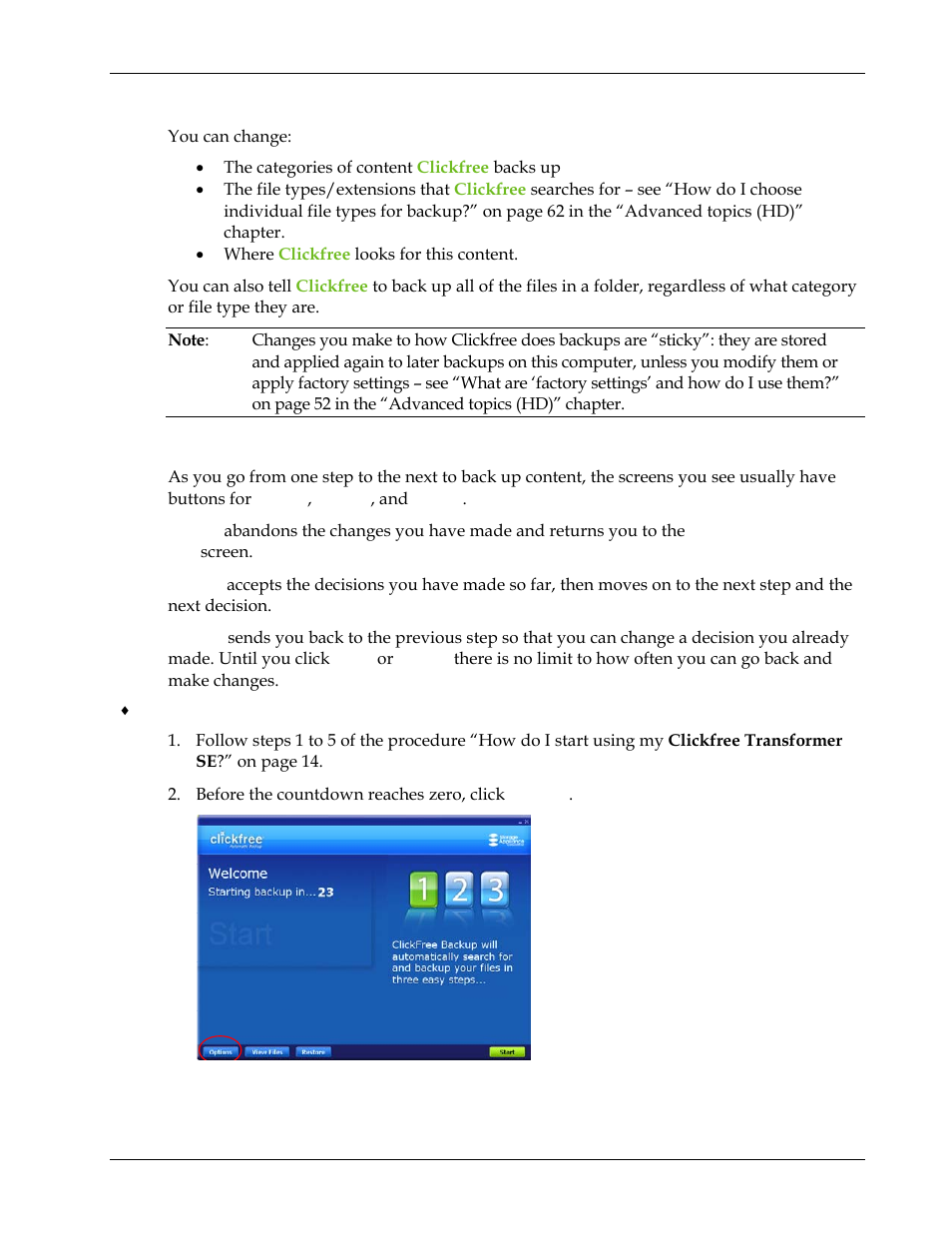 How do i change how clickfree does backups, Ow do, Hange how | Lickfree does ba, How do, I change how clickfree does backups | Clickfree Transformer SE User Manual | Page 18 / 132