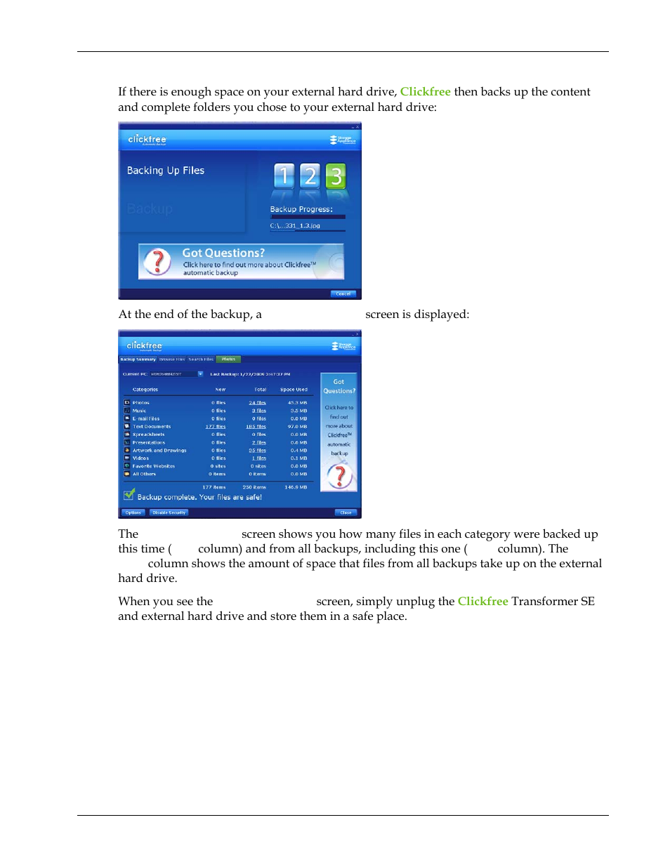 Clickfree Transformer SE User Manual | Page 24 / 132