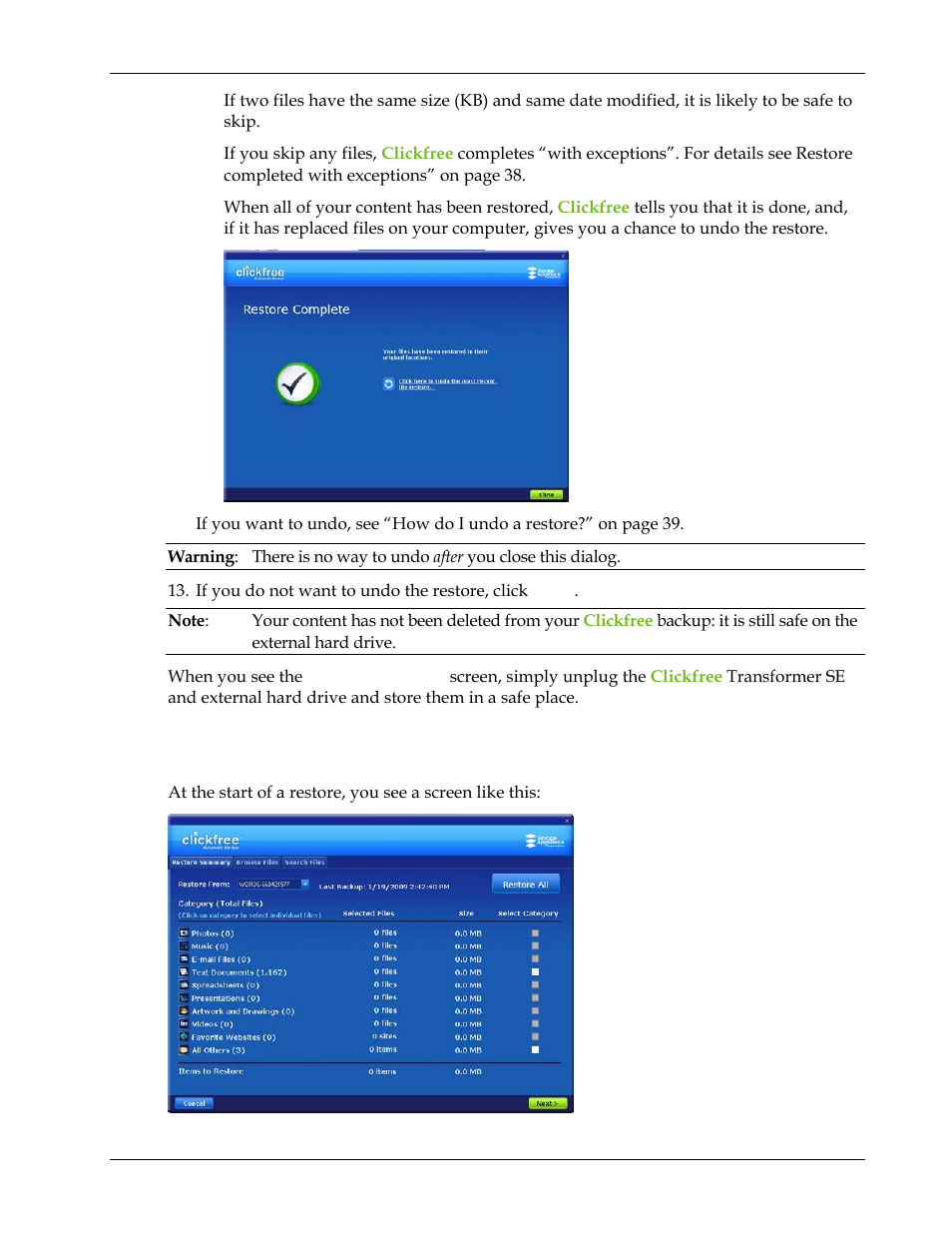 Clickfree Transformer SE User Manual | Page 37 / 132