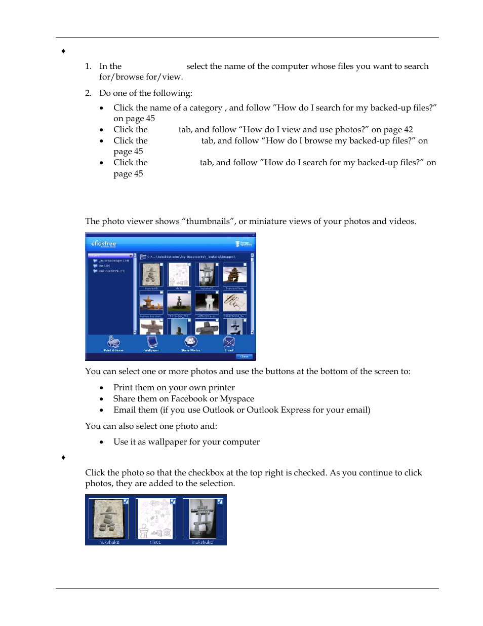 How do i view and use photos | Clickfree Transformer SE User Manual | Page 42 / 132