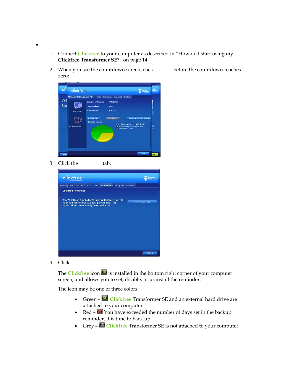 Reminders | Clickfree Transformer SE User Manual | Page 57 / 132